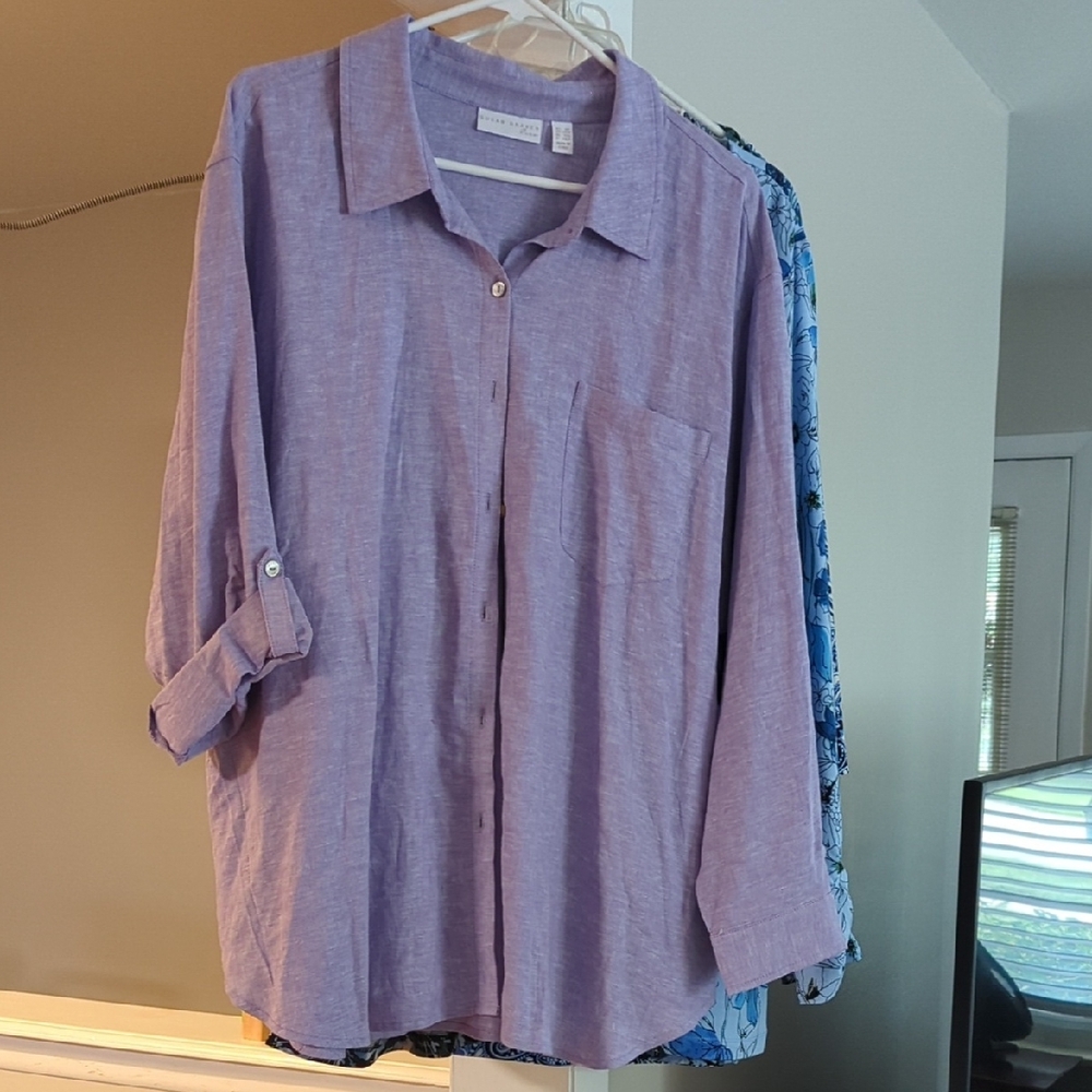Susan Graver Purple Button Down Shirt